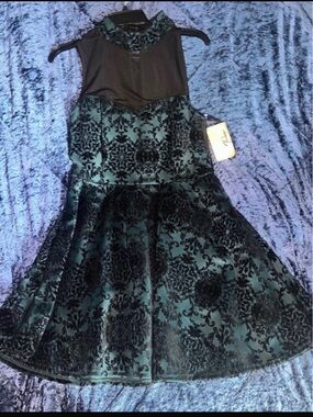 Green and Black Fit-and-Flare Skirt